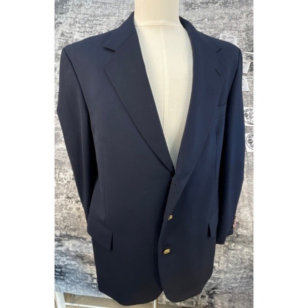 Giorgio Sant'Angelo Gold Button Navy Blue Wool Blend Blazer Suit‎ Jacket 44R